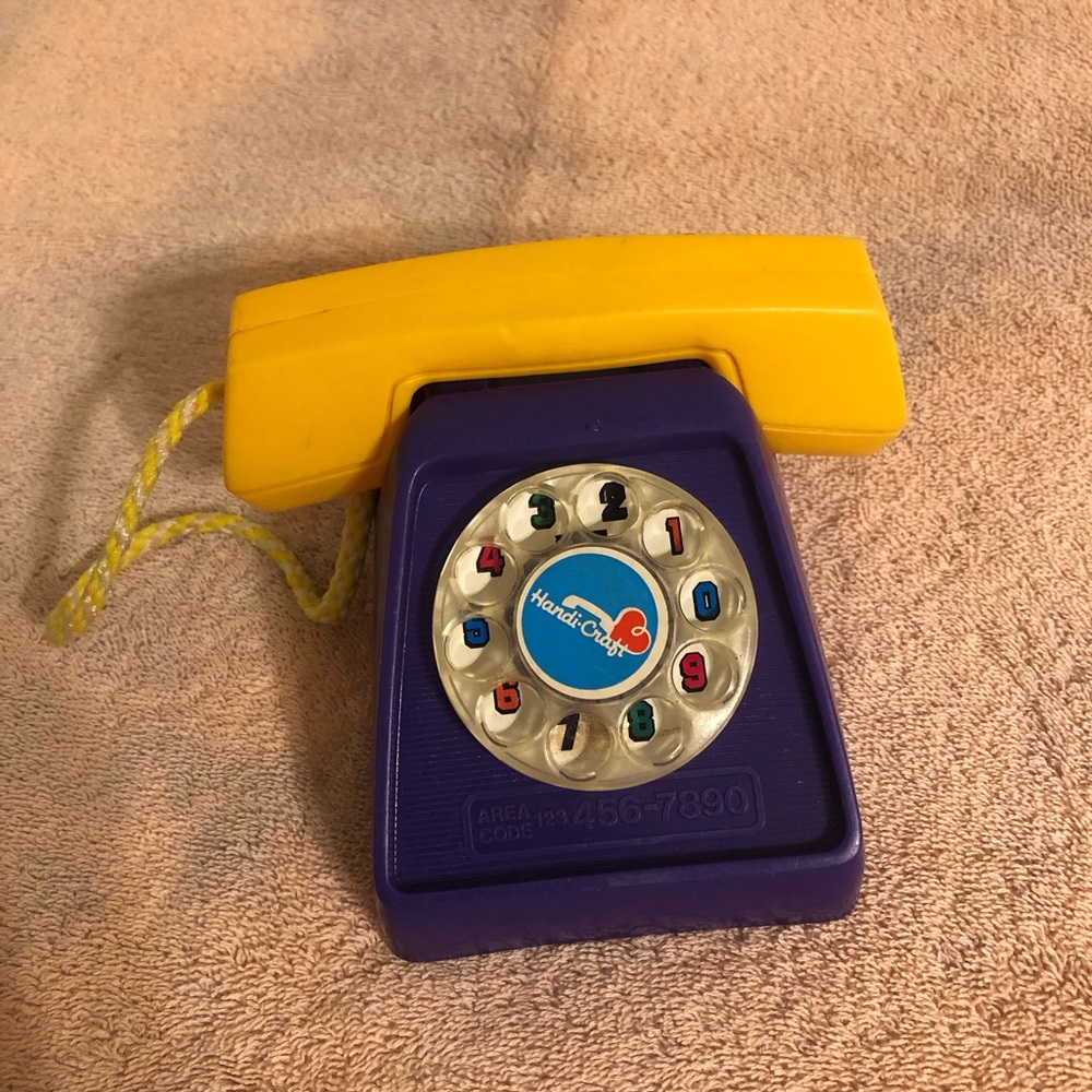 Vintage Handicraft Rotary Dial Clacking Phone Purple & Yellow